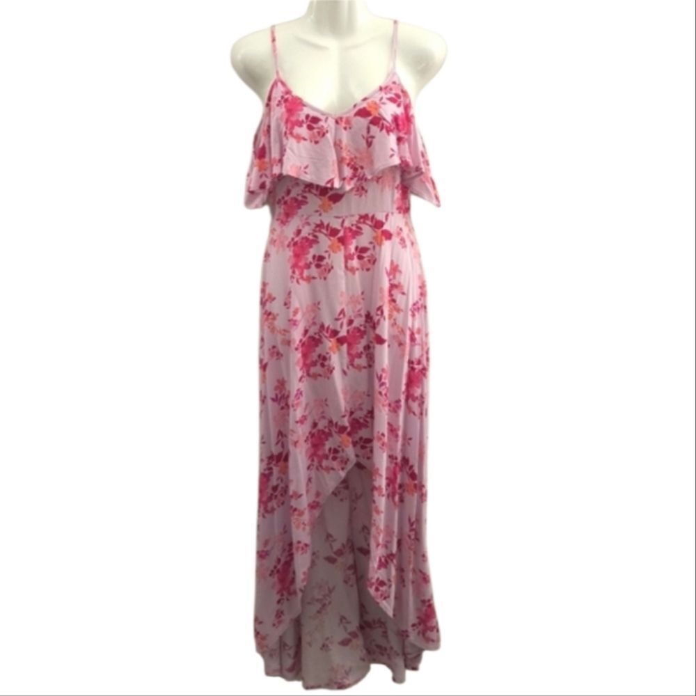 Rewind Off-The-Shoulder Ruffled Floral High Low Dress